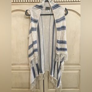 Sweet & Sinful Boho Aztec Cream And Blue Fringed Vest Size XL